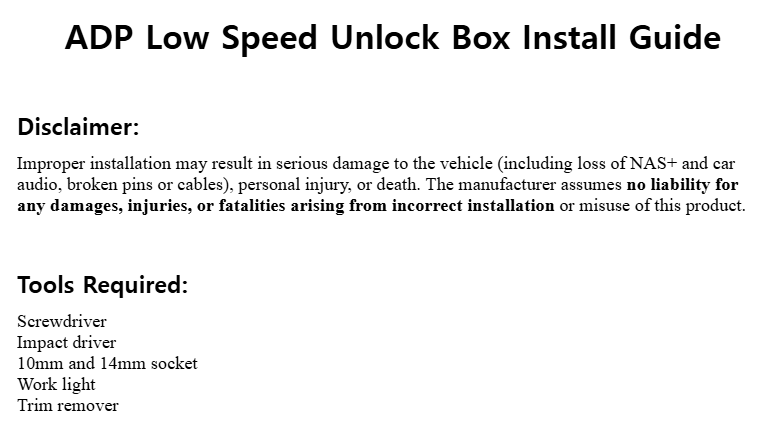 25-26 Ioniq 5 N ADP Low Speed Unlock Box